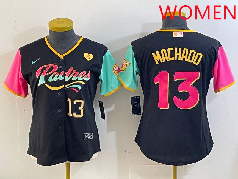 Women San Diego Padres #13 Machado Black City Edition 2025 Nike MLB Jersey style 12->women mlb jersey->Women Jersey